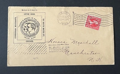 1896 CHICAGO IL COYNE BROTHERS AD COVER COIN CACHET ! FLAG/MACHINE CANCELS -NH ! - Image 1 of 2