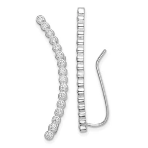 34mm Sterling Silver Polished 16-stone CZ Curved Ear Climber Earrings - Picture 1 of 5