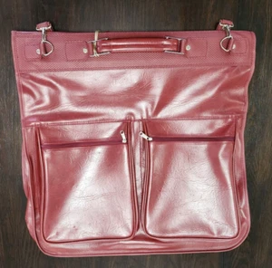RARE HTF SAMSONITE Leather HANGING GARMENT BAG Burgundy Suit Carrier Travel Red - Picture 1 of 23
