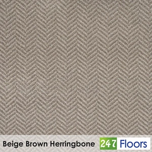 Beige Brown Herringbone Wilton Carpet 11mm Woven Back Pattern Dining Room Lounge - Picture 1 of 3