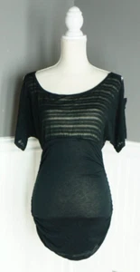 NEW PAPAYA WOMENS S SHEER BLACK RUSHED SHORT OPEN SLEEVE TOP NWT - Picture 1 of 4