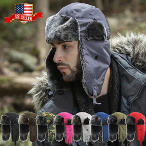 Solid Camo Soft Fur Aviator Trapper Hat Winter Cap Ski Warm Cap - Picture 1 of 64
