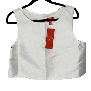 Top corto ML Monique Lhuillier blanco sin mangas talla 12 nuevo con etiquetas - Imagen 1 de 9