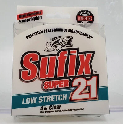 Nuevo Sufix Super 21 Low Stretch 4LB Transparente 330 Yardas Mono Línea de Pesca Elige Cantidad Foto 1 de 4