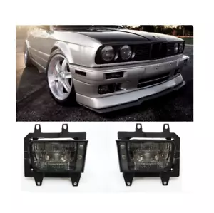 PAIR GLASS FOGLAMPS FOGLIGHTS FOG FOGS SMOKED BLACK BMW E30 FACELIFT 88-95 - Picture 1 of 2