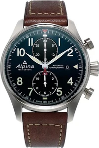 Alpina Mens Startimer Automatic Chronograph Brown Leather Watch 44 MM AL-725N4S6 - Picture 1 of 2
