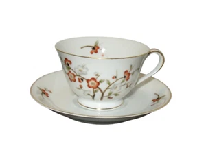 NORITAKE china 2PC Brenda 3064 Cup & Saucer Set Gold Trim Dogwood Floral EUC - Picture 1 of 4