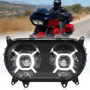 Double LED Headlight DRL Projector Hi/Lo Beam Headlamp for Road Glide 2015-2023 - Foto 1 di 10