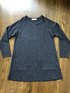 Zara Girls Collection Gray Metallic Copper Polka Dot Long Sleeve Dress 11 12 - Picture 1 of 8