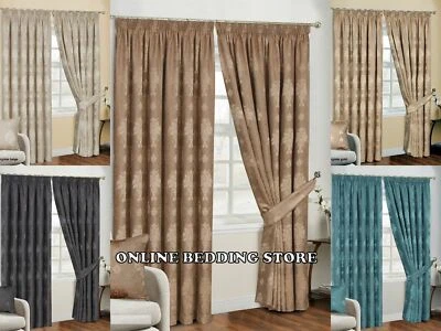PRIME LINENS Fully Lined Pencil Pleat Luxury Jacquard Ready-Made Virginia Curtain (Pair)*