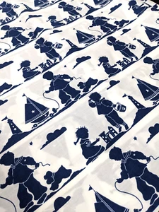 5 Yards Vtg Daisy Kingdom Fabric Seaside Silhouettes Sampler Blue Nautical Print - Picture 1 of 6