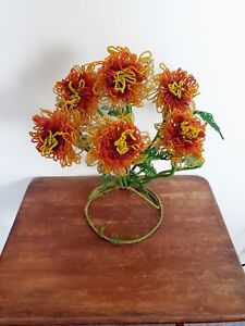 Vintage Hand Made French Glass Seed Beaded Flower Bouquet 