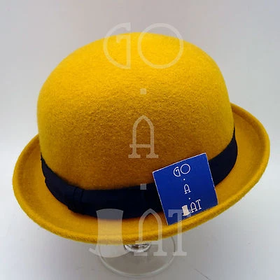 Chapéu Vintage Feminino de Feltro de Lã Macio Bowler Derby Masculino Unissex | 57cm | Amarelo - Imagem 1 de 3