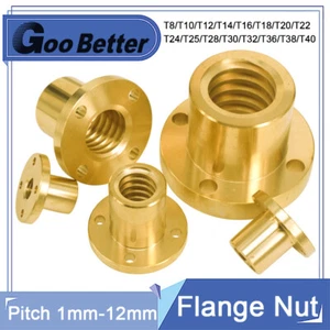 Brass Round Flange Nut T8-T40 Series Pitch 1mm-12mm For T-type Lead Screw Rod - Picture 1 of 31
