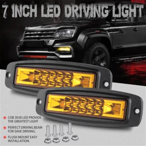 Barra de luz de trabajo LED 2x 7 pulgadas amarilla montaje empotrado ámbar vainas todo terreno niebla conducción SUV - Imagen 1 de 10