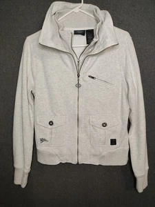Harley Davidson Women L Full Zip Jacket Cream High Collar Heavy Sweatshirt Moto - Picture 1 of 7