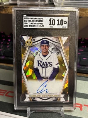2022 Bowman Invicta Carlos Colmenarez Auto Gold Atomic Refr. /50 SGC 10 - Rays - Image 1 of 3