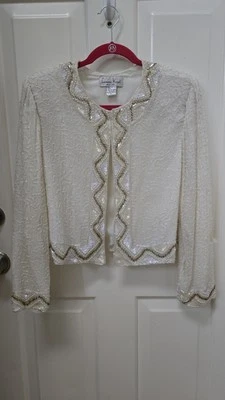 Chaqueta Blazer Laurence Kazar New York Vintage Cuentas Pesadas 100% Seda XL Formal Foto 1 de 4