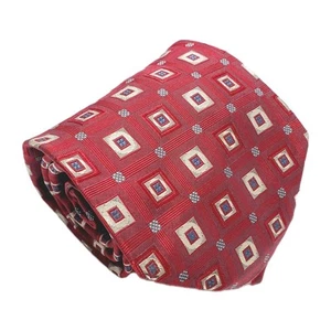 Hickey Freeman Necktie Red Geometric Pattern Men's Silk Neck Tie Jacquard - Picture 1 of 5