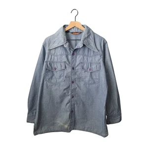 Vintage 60s Montgomery Ward Denim Shirt Put Together Butterfly Collar Mens LG - Picture 1 of 10