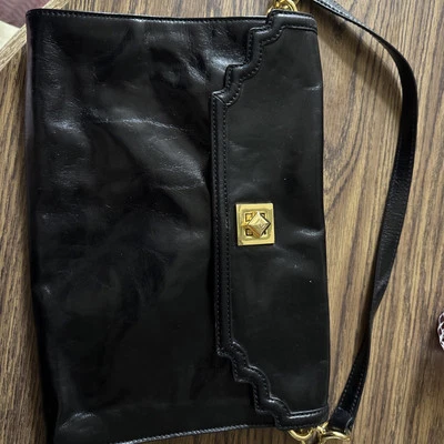 Bolso Cartera Kate Landry Bolso Cuero Negro Asa Dorado Foto 1 de 4