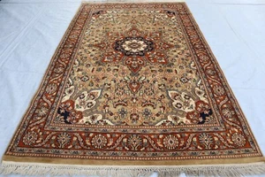 4x6 Fine Afghan Heriz Rug- Beige Turkmen Handmade Floral Rug- Turkish Serapi Rug - Picture 1 of 12