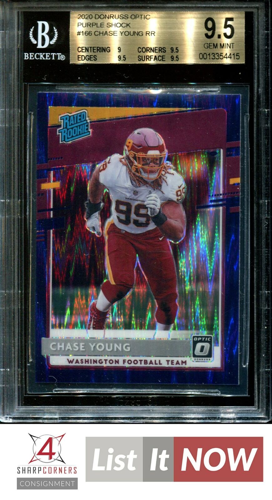2020 DONRUSS OPTIC PURPLE SHOCK #166 CHASE YOUNG RC BGS 9.5 A0421-415