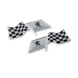 2Pcs Chequered Flag Aluminum Alloy Car Sticker Badge Emblems Fit For Peugeot - Picture 1 of 2
