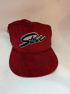 Stowe Vermont Corduroy Embroidered Snapback Trucker Hat Cap Red Pins Patches - Picture 1 of 9