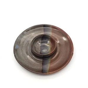 Vintage Stoneware Pottery Votive Candle Holder Modern MCM Metallic Striped Ombre - Picture 1 of 7
