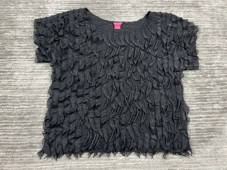 Blusa Sunny Leigh Feminina XL Preta Manga Curta Babado Feita nos EUA Mistura de Poliéster - Imagem 1 de 4