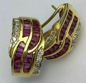 2Ct Lab Created Baguette Red Ruby Huggie Hoop Earrings 14K Yellow Gold Plated - Picture 1 of 10
