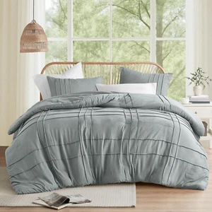 Comfort Spaces Grey King Comforter Set - 3 Pieces Pintuck Pleated Bedding Set - Picture 1 of 3