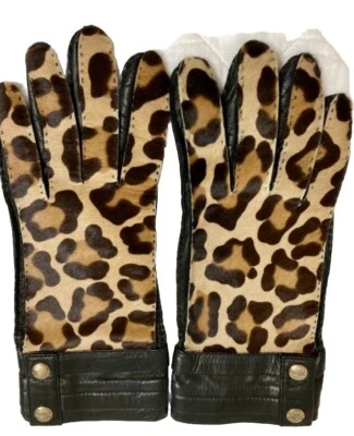 Guantes para mujer TODS Tod’s de cuero marrón con estampado de leopardo talla 8 HECHOS A MANO en Italia Foto 1 de 4
