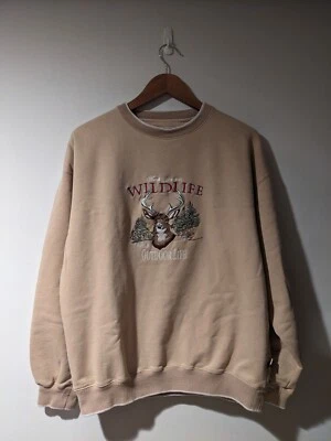 Sudadera mediana beige vintage años 90 ciervos vida silvestre vida al aire libre animal naturaleza Foto 1 de 4