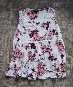 Lane Bryant Sz 22 Womens Sleeveless Blouse White Lace Floral Tank Top Purple - Picture 1 of 10
