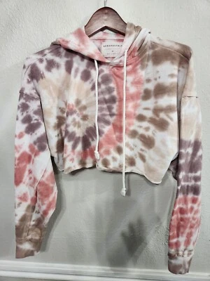 Sudadera corta con capucha Aeropostale para mujer teñida con corbata melocotón crema marrón talla XS  Foto 1 de 4