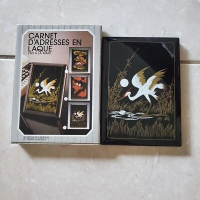 Vintage 1986 By Action Industries Lacquerware Address Book Crane in Bamboo w/Box - Image 1 of 4