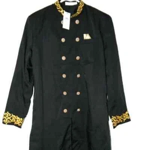 Black Button Down Military Style Lined Jacket Sz Small Pockets Embroidered NWT - Picture 1 of 6