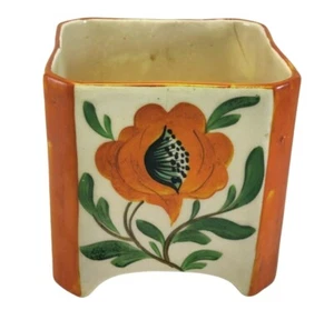Erphila Art Pottery-Czechoslovakia Ceramic Planter Orange Poppies - Picture 1 of 12