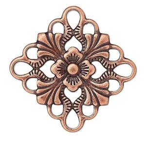 Link, Antiqued Copper Plated Brass 16x16mm Filigree Square 48 Connectors - Picture 1 of 3
