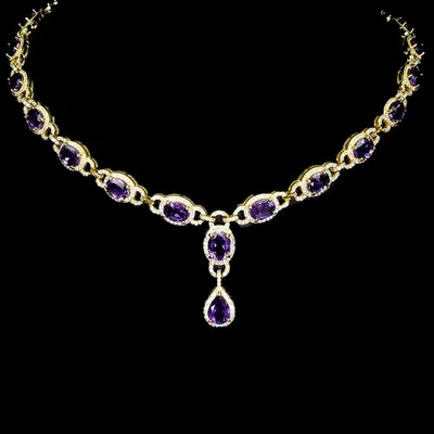 925 Argento Sterling Collana Ovale Ametista 9x7mm Naturale Gemma Gioielli 45.7cm - Immagine 1 di 4