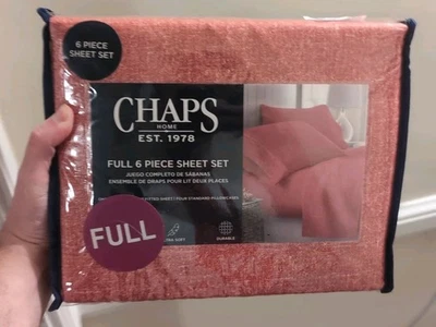 CHAPS -RALPH LAUREN 6pcs Full Sheet Set Heather Red Flat Fitted 4 Pillowcase NEW - Image 1 of 4