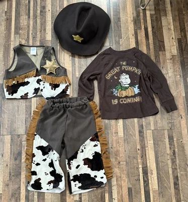 GYMBOREE SHERIFF COWBOY COSTUME VEST PANTS HAT FRINGE BADGE 12-24 Months - Image 1 of 4