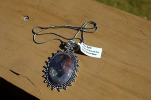 Handmade Moss Agate Precious Gemstone German Silver Necklace Oval Setting  - Picture 1 of 7