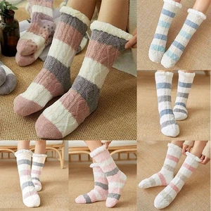 Socks Knit Ladies Warm Lined Fuzzy Slipper Socks Winter Thicken Indoor - Picture 1 of 21