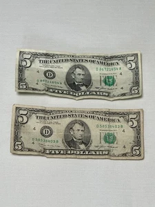 LOT 2 VINTAGE $5 FIVE DOLLAR US BANKNOTE BILLS NOTES FROM 1985 - Picture 1 of 2