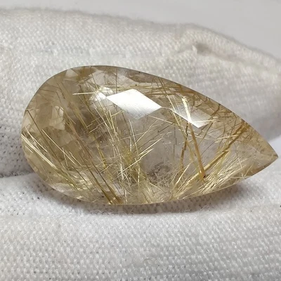 Natural Golden Inclusion Rutilated Quartz Checkered Cut Pear Rutile 17.1 Cts - Image 1 of 4