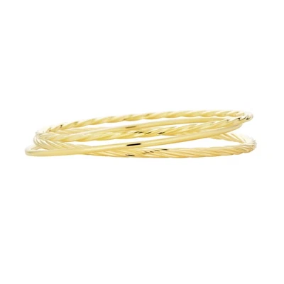 Set of 3 Simple Thin Twist Stacking Bangle Round Yellow Gold Plated 2.5MM - Image 1 of 4