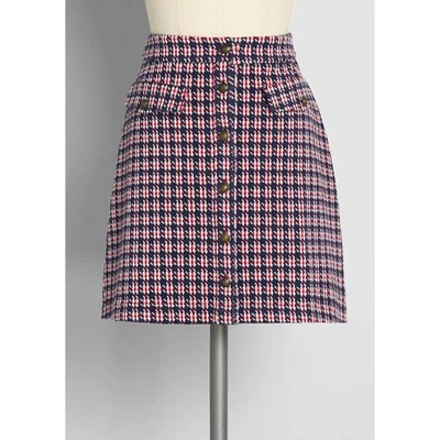 ModCloth Hot Button Issue A-Line Skirt M Red Blue Houndstooth Academia Geek NEW - Image 1 of 4